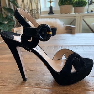 Prada black suede heels